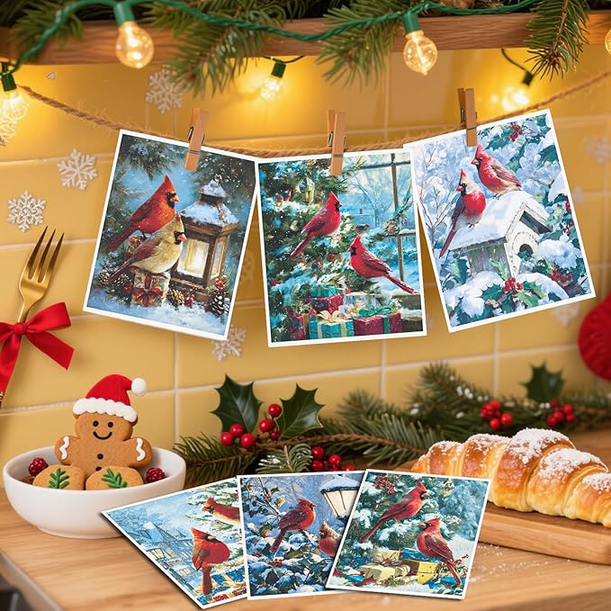 Cardinal Swedish Dishcloths for Kitchen - 6PCS Cardinal Bird Christmas Swedish Cloths for Washing Dishes, Winter Christmas Reusable Dish Towels, Xmas Washable Cleaning Sponge Gifts