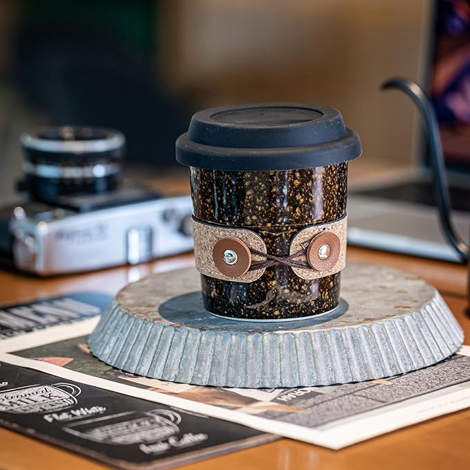 Travel Coffee Mug, Ceramic Coffee Tumbler with Lid, Porcelain Tea Mug, Reusable Camp Cups, Microwave & Dishwasher Safe, Modern Style, Gifts for Men and Women, 8.5oz