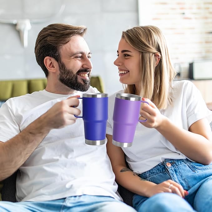 20oz Tumbler Bulk with Lid, Stainless Steel Tumbler Bulk with Handle, Metal Insulated Travel Coffee Mug Set with Handle, Double Wall Vacuum Leak Proof Tumbler Cup, Blue 12 Pack