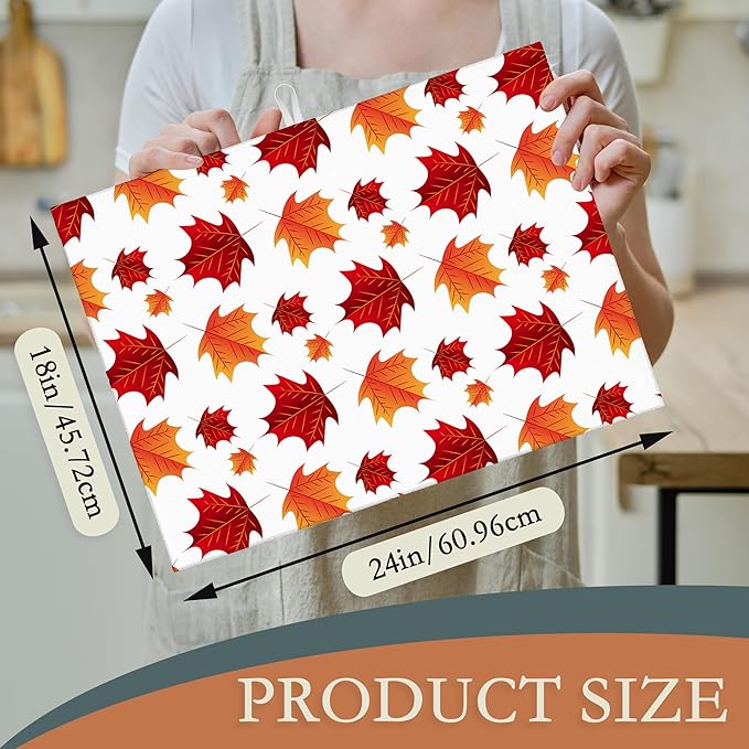 Autumn Maple Leaves Dish Drying Rack Mat for Kitchen Counter, Dish Drying Pad Absorbent Reversible Microfiber Protector for Coffee Bar Sink Countertops 18x24 Inch