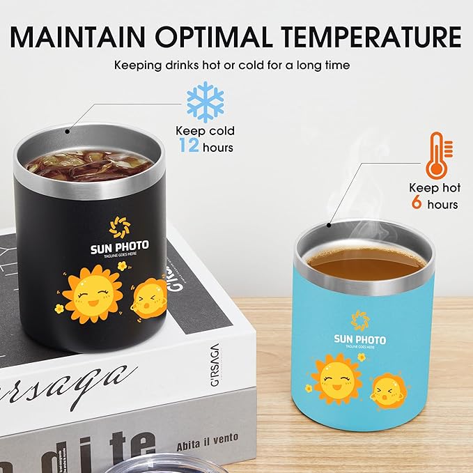 Personalized Custom Tumbler Print in USA 12oz Stainless Steel Travel Coffee Cup with Lid & Straw Double Wall Insulated Mug With Colorful Text Logo Photo