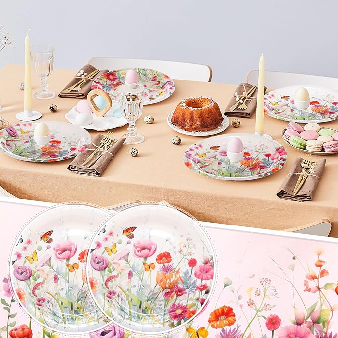 Zhehao 100 Pcs Wildflower Paper Plates 9 Inch Disposable Summer Plates Party Decoration for Birthday Picnic Spring Wedding Baby Shower