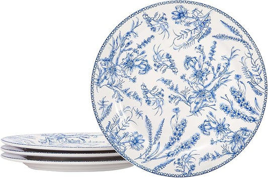 Bico Blue Garden Toile De Jouy Salad Plates Set of 4, 8.75 Inch Ceramic Dessert Plates for Salad, Appetizer, Side Dishes, Microwave and Dishwasher Safe, Gift for Housewarming and Thanksgiving