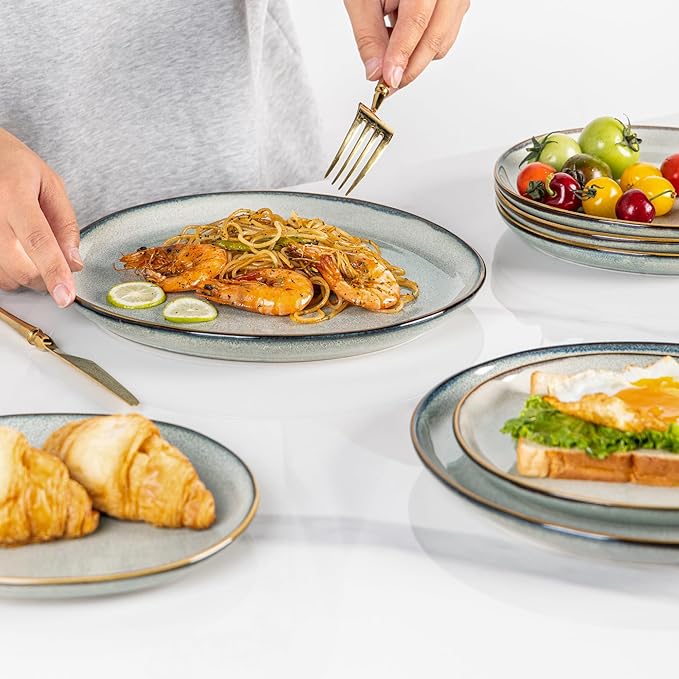 AmorArc Ceramic Dinnerware Sets,Handmade Reactive Glaze Stoneware Plates and Bowls Sets,Highly Scratch Resistant | Dishwasher & Microwave Safe Dishes Set,Service for 6 (18pc)