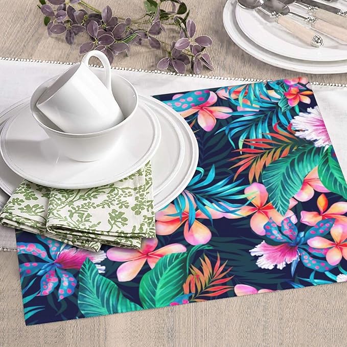 Pink Hawaii Flowers Dish Drying Mat 18x24, Blossom Flowery Floral Absorbent Drying Matt Kitchen Decor Counter Dishes Pad Drainer Rack Coffee Bar Station Mat Protector for Kitchen Accessories Fast Dry