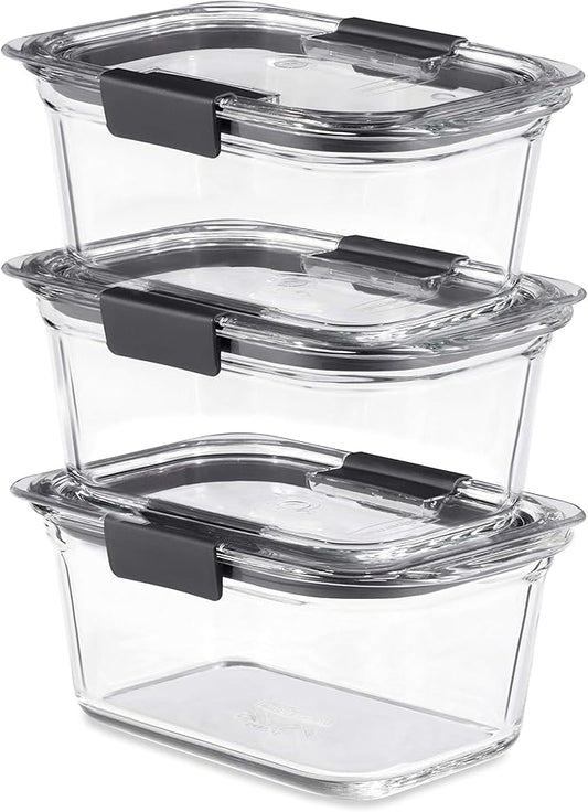 Rubbermaid Brilliance Glass Storage 4.7-Cup Food Containers with Lids Set of 3 Clear