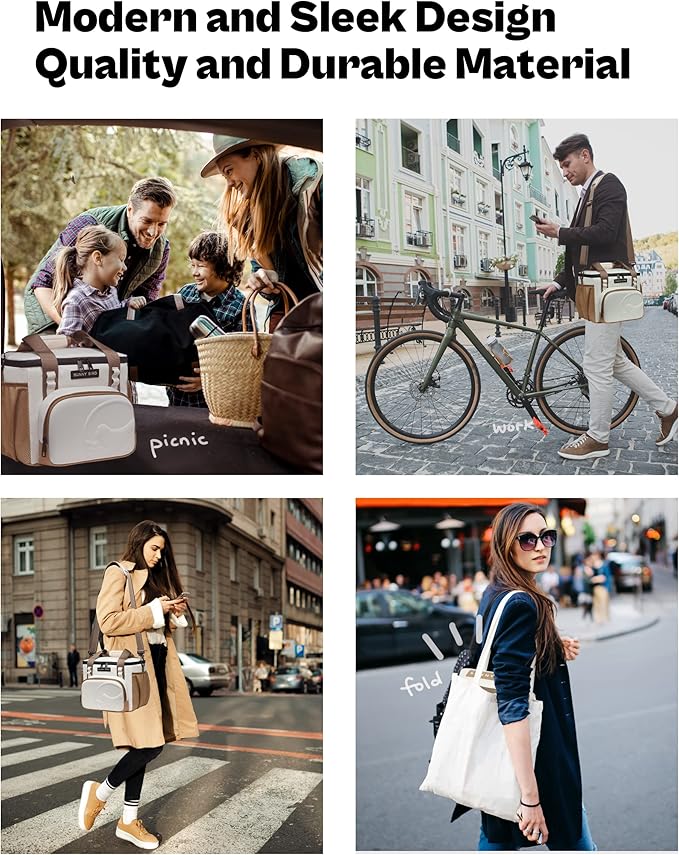 SUNNY BIRD 12L Large Insulated Lunch Bag, Leakproof and Foldable Lunch Cooler Box for Women Adult and Men, Fits 18 Cans (Ivory White 01)