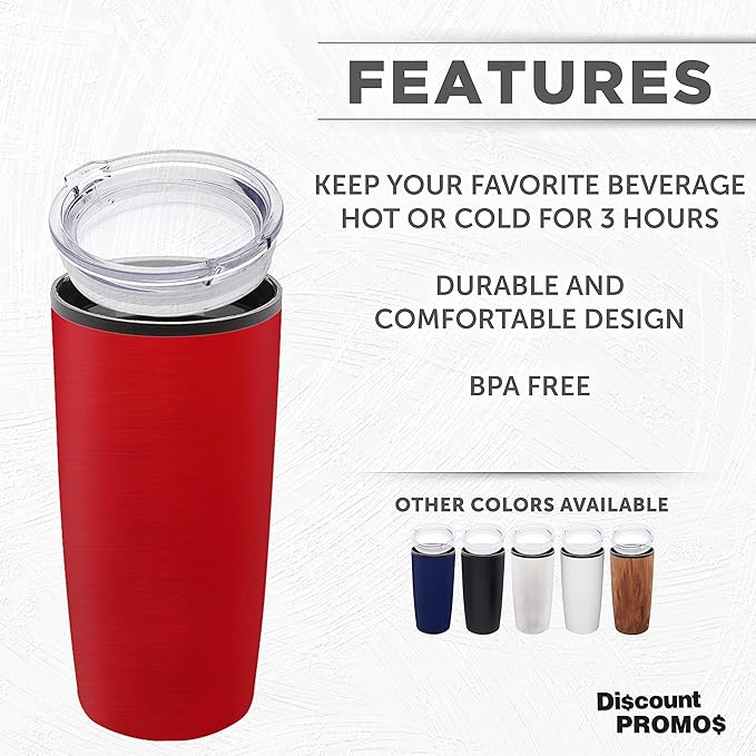DISCOUNT PROMOS Plastic Tumblers 20 oz. Set of 6, Bulk Pack - With lids, Ice Coffee Tumbler, To Go Cup, Insulated - Red