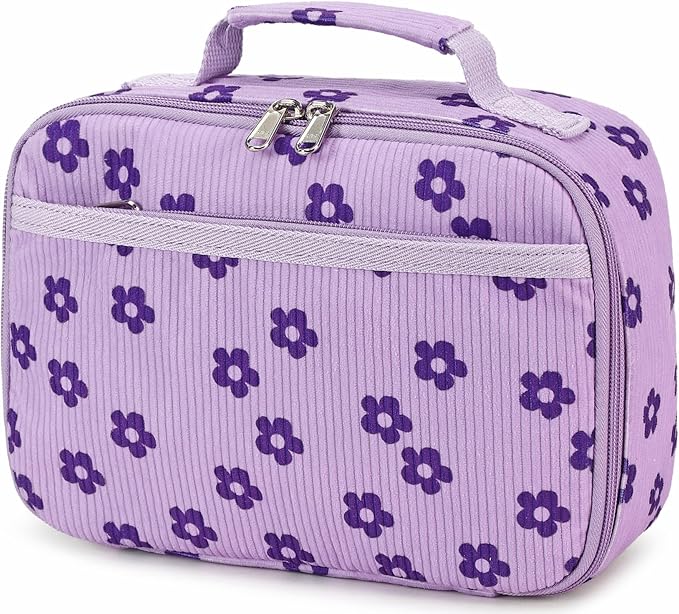 Bluboon Kids Girls Lunch Bag Insulated Lunch Box for school Corduroy Lunch Cooler Organizer School Kids Lunch Tote