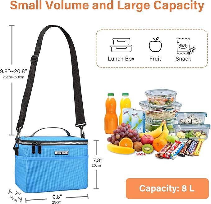 Tirrinia Insulated Lunch Bag for Women Men, Leakproof Lunch Box Containers for Adult, Work, School, Soft Lunchbox for Kids,Boys, Adult Cooler Bag for Picnic Hiking Beach, Blue Checkered