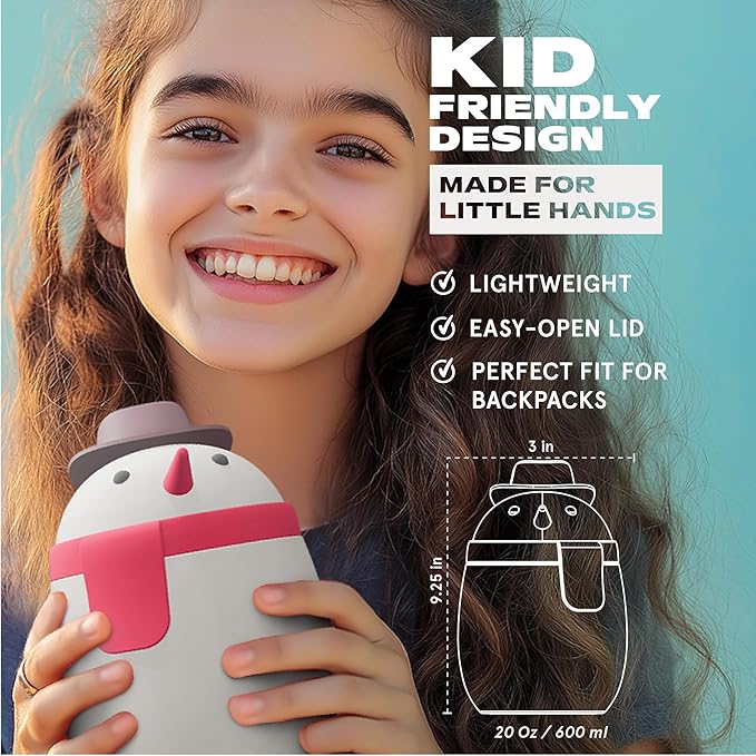 Bestie Foodie Kids Insulated Food Jar – Cute Character Lunch Container for Children, BPA-Free Stainless Steel, Leakproof & Vacuum Sealed, Keeps Food Hot or Cold, Easy to Clean, 16oz