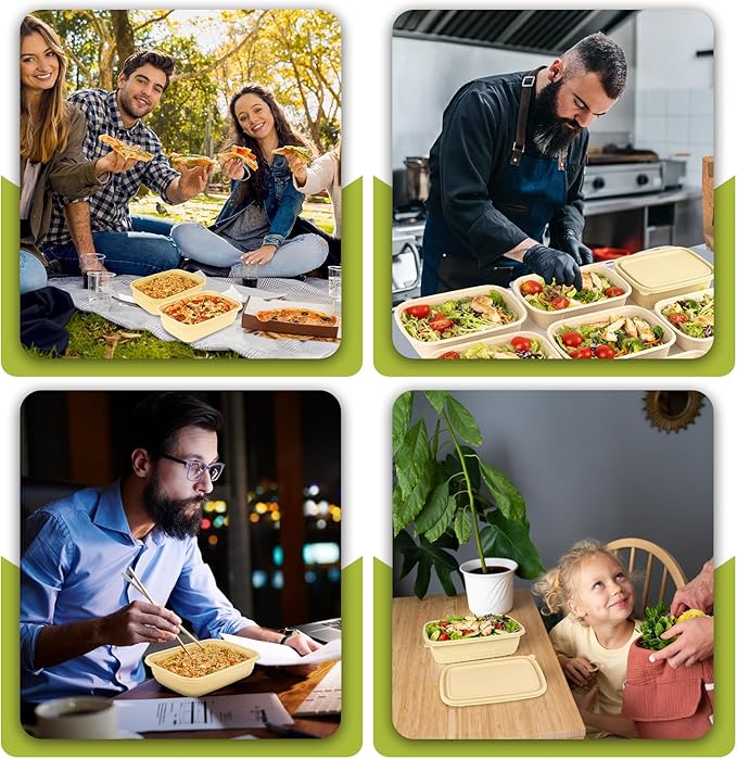 25Pack(50pcs) Meal Prep Containers Reusable, 32oz Bamboo-Powder Food Containers with Lids, Plant-based To Go Containers for Lunch - Microwave, Freezer, Dishwasher Safe