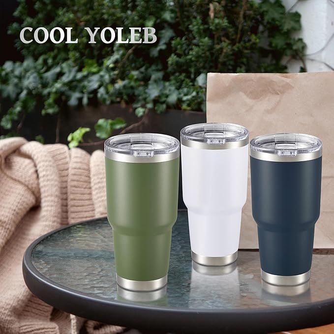 30 oz Tumbler with Lid Stainless Steel Tumblers Vacuum Insulated Cup Reusable Powder Coated Travel Mug Double Wall Leak Proof Portable Cups Keep Cold Drinks for 12 Hours, White, 1 Pack