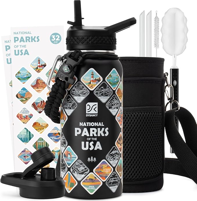 32 oz Insulated Water Bottle | Thickened Stainless Steel Vacuum Metal | Portable Sports Water Jug for Gym and Hiking with Straw, Carrier Bag, Handle Strap | BPA-Free 32 oz