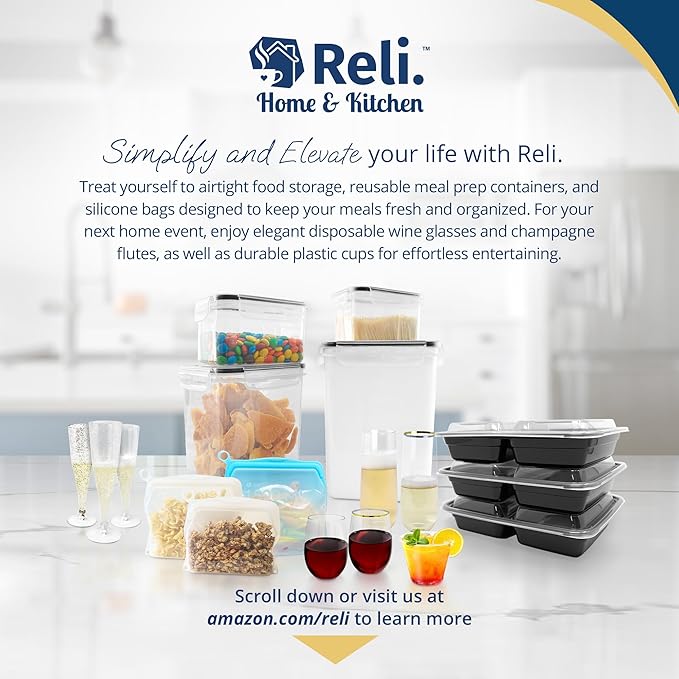 Reli. 6.5L Airtight Food Storage Containers with Lids (2 Sets) | Kitchen Organizers and Storage Containers, Pantry Organizers | BPA Free Plastic XL Set w/ 2 Measuring Cups, 12 Labels, Pen