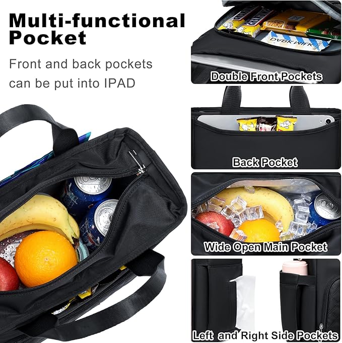 AIJIEKE Insulated Lunch Bag for Men Women, Lunch Box, Lunch Tote for Work, Large Leak Proof Cooler Bag with Removable Strap, Reusable Adult Lunchbag, Picnic, Office, Beach, Black