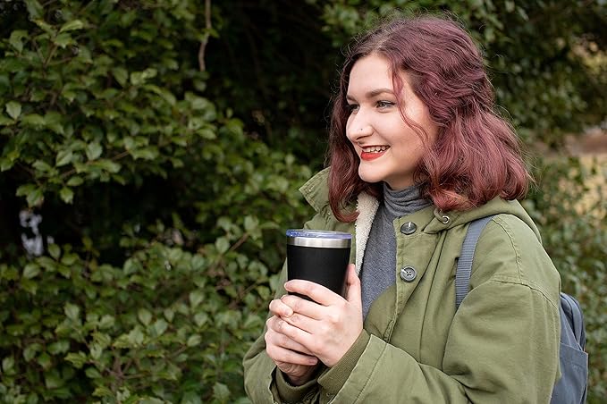 Earth Ethical Best Insulated Tumbler Double Walled - Keep Drinks Hot or Cold - Travel Tumbler Thermal Cups - Vacuum, Stainless Steel - Easy Grip Cup for Coffee, Iced Drinks - 20 oz (Black)