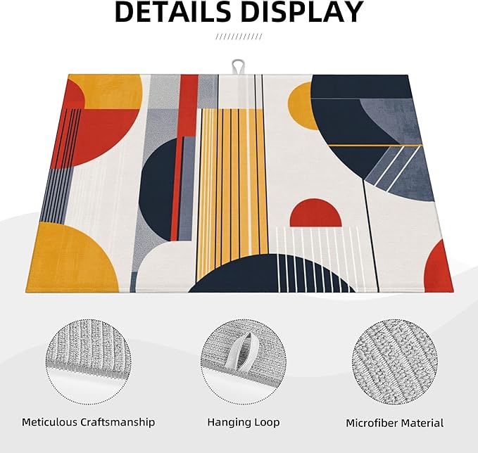 Boho Geometry Dish Drying Mat for Kitchen Counter Microfiber Super Absorbent Non-Slip Dish Drying Pad for Countertops Dishes Utensils Stylish Quick-Dry Machine Washable 18x24 Inch
