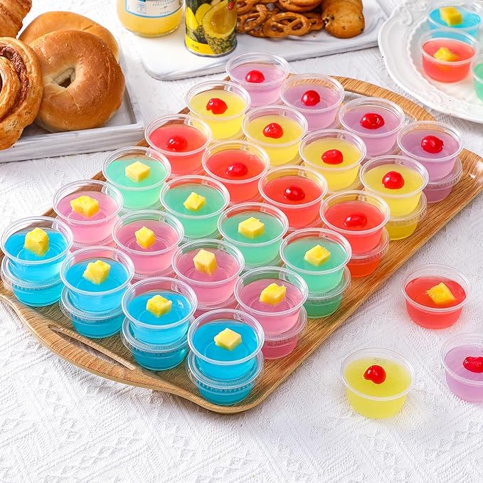 AOZITA 400 Set 2 oz Jello Shot Cups with Lids, Stackable Food Safe Disposable Plastic Portion Condiment Dipping Sauce Cups, Small Containers for Salad Dressing