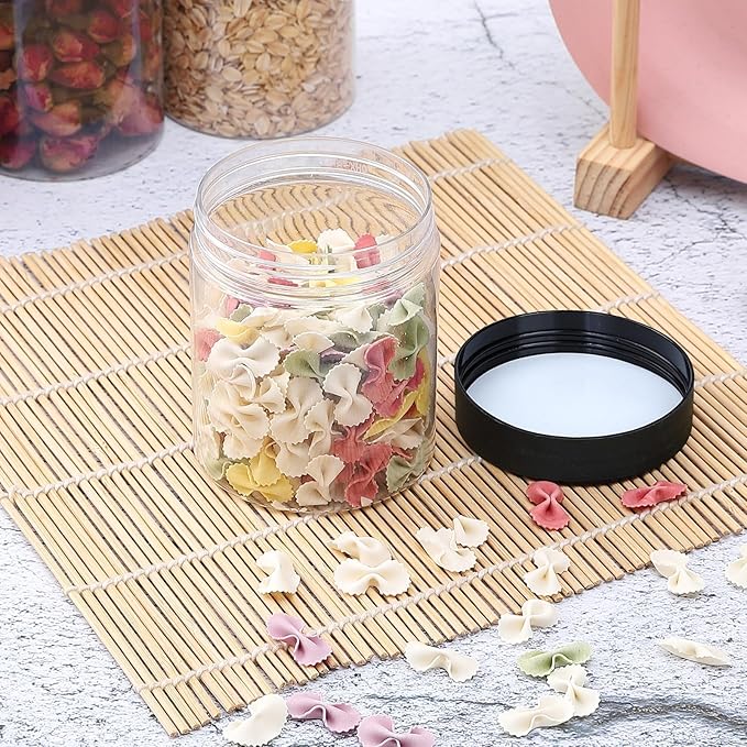 36PCS 8OZ Plastic Jars with Screw On Lids,Labels Refillable Empty Round Slime Containers for Storing Dry Food, Honey Jam, Cream, Butter, Lotion (Black)