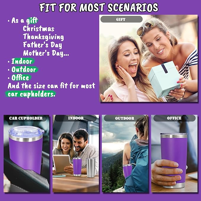 20 oz Tumbler with lid Double Wall Vacuum Insulated Tumblers Stainless Steel Coffee Mug Travel Coffee Tumbler Powder Coated Tumbler Cup Keep Hot&Cold - (PurPle 6 Pack)