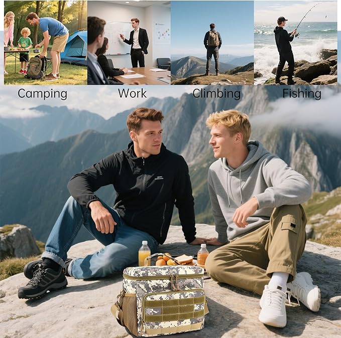 Tactical Lunch Box for Men, Insulated Lunchbox Waterproof Leakproof Cooler Lunch Bag for Work Outdoor Picnic, 24 Cans/15 L, Desert