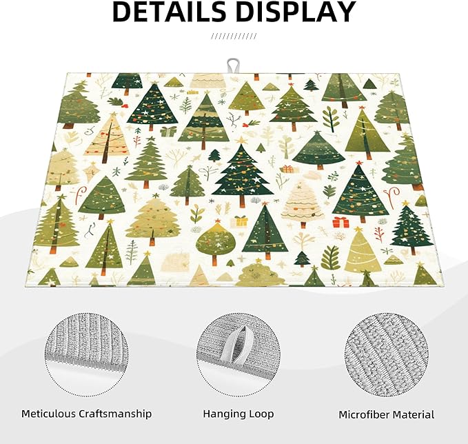 Christmas Tree Dish Drying Mat for Kitchen Counter Microfiber Super Absorbent Non-Slip Dish Drying Pad for Countertops Dishes Utensils Stylish Quick-Dry Machine Washable 18x24 Inch