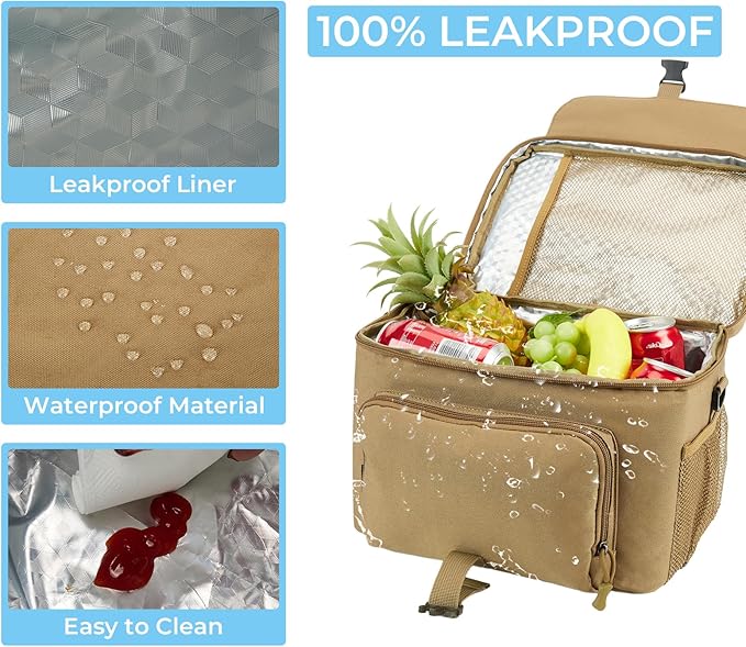 Ronyes Tactical Lunch Box for Men,Large Insulated Lunch Bag with Shoulder Strap,Heavy Duty Lunchbox Cooler MOLLE Webbing, Leakproof Pail for Work Camping Fishing-Brown