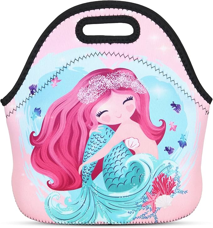 Violet Mist Women's Cute Reusable Neoprene Lunch Bag Pink Mermaid Thermal Insulated Lunch Box