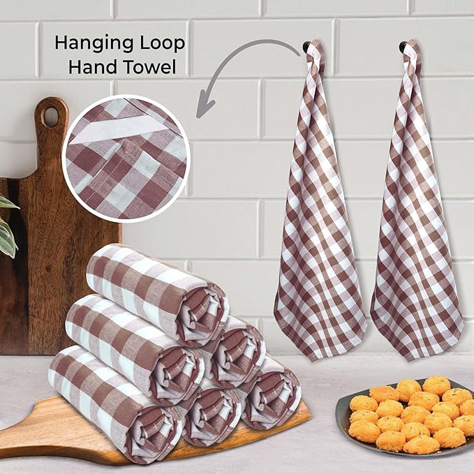Urban Villa Kitchen Towels Set of 6 Buffalo Checks Brown/White Kitchen Towels 20X30 Inches 100% Cotton Highly Absorbent Kitchen Towels Premium Quality Ultra Soft Mitered Corners Kitchen Towels