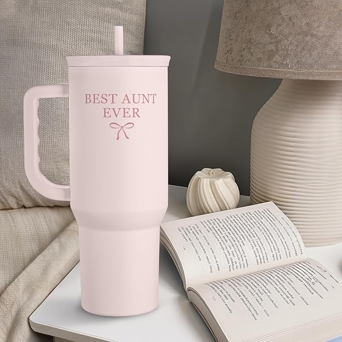 Gift for Aunt - Best Aunt Stainless Steel Tumbler with Handle, Travel Coffee Mug for Moms - Aunts Gifts for Birthday Christmas Mothers Day, 40oz