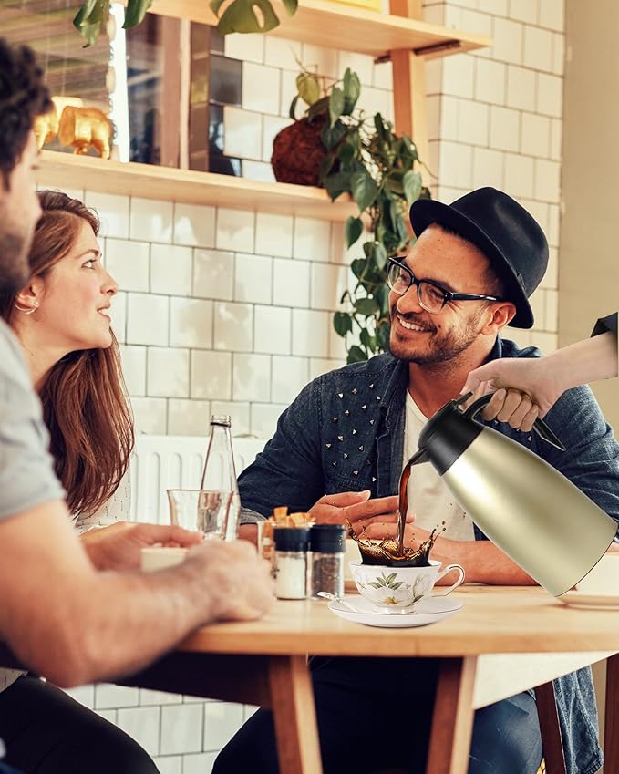 70 OZ Updated Thermal Coffee Carafe for keeping hot, 2 PCS Carafe for hot liquid, Insulated Stainless Steel Vacuum Thermal Pot for Coffee, Hot Water,Keep Hot 12 Hours (Gold+Gold)