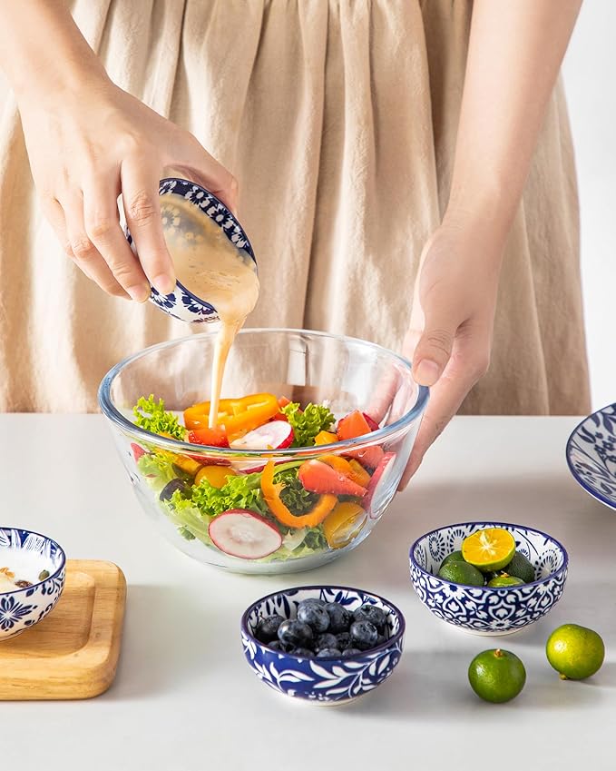 vancasso SELENE Ceramic 2.7 Oz Mini Dipping Bowls Set of 6, 3 Inch Small Dip Bowls for Sauce, Soy Sauce, Sushi, Condiments & Side Dishes, Microwave & Dishwasher Safe, Vintage Blue