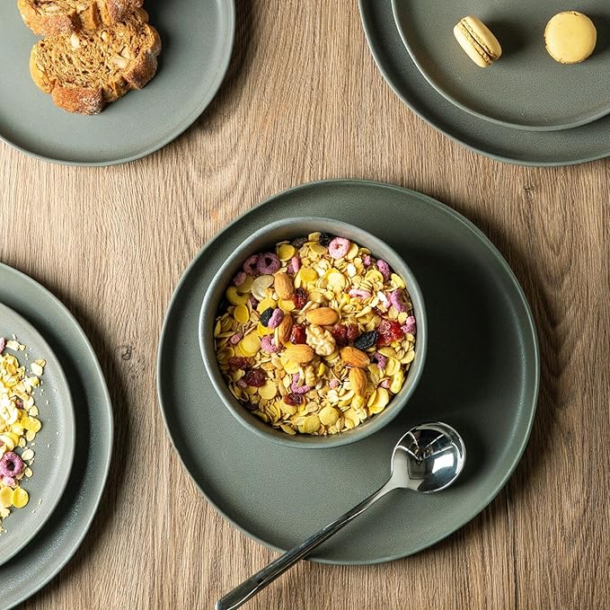 AmorArc Dinnerware Sets, Wavy Rim Plates and Bowls Sets,Highly Chip and Crack Resistant | Dishwasher & Microwave & Oven Safe Dishes set, Service for 8 (24pc)