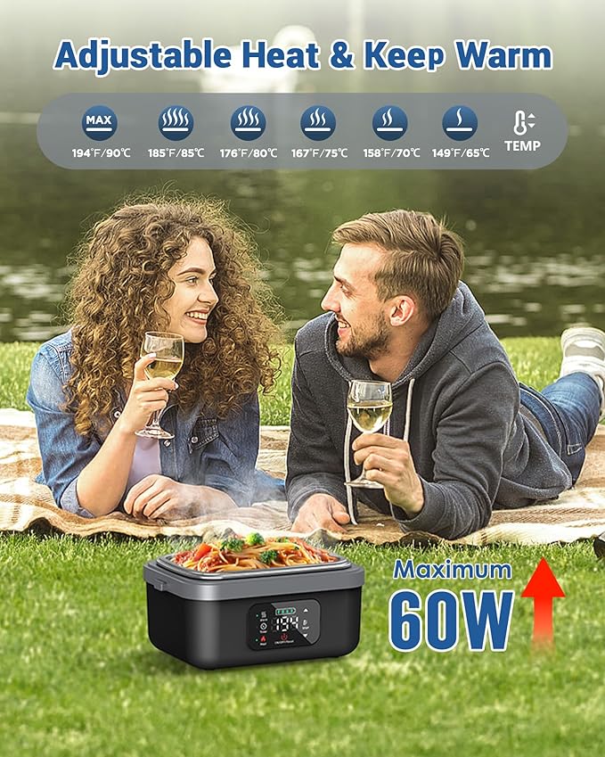 VASG Cordless Electric Lunch Box for Adults, 16000mAh Rechargeable Auto Heated Lunch Box, 1L Portable Self-Heating Food Warmer for Office, Picnic, Car & Outdoor Use