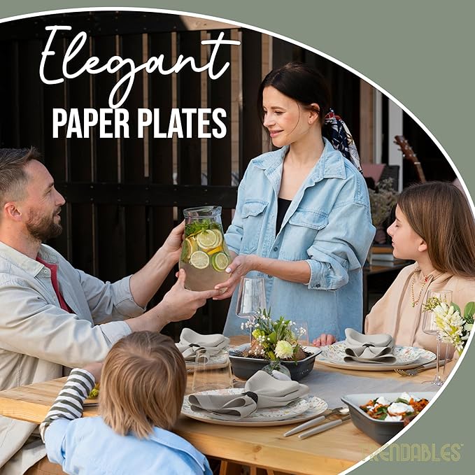 Trendables Heavy Duty Paper Plates Set For 16 Guests - 16 Each Of 8-inch And 10-inch Disposable Plates For Party - Fancy 32 Piece Dinnerware Set For All Occasions | Floral Design, Petite Fleur