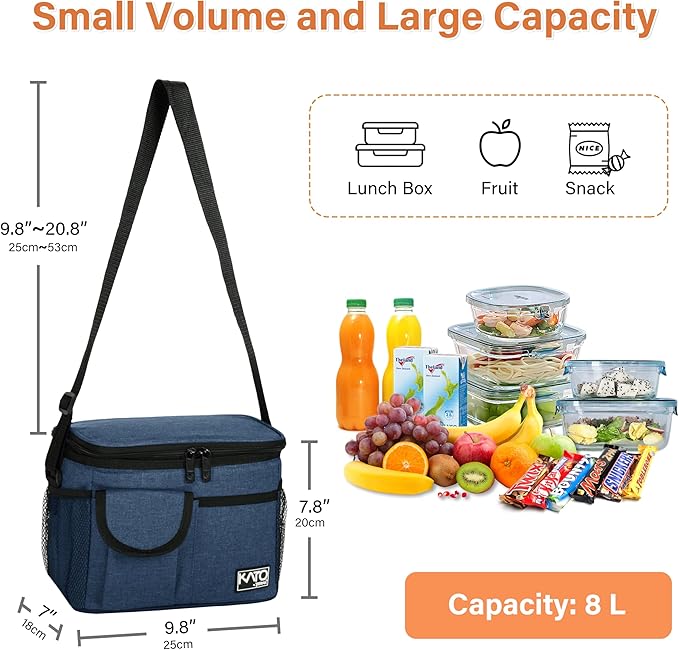 Tirrinia Insulated Lunch Bag for Women Men, Leakproof Lunch Box Containers for Adult, Work, School, Soft Lunchbox for Kids,Boys, Adult Cooler Bag for Picnic Hiking Beach,Dark Blue