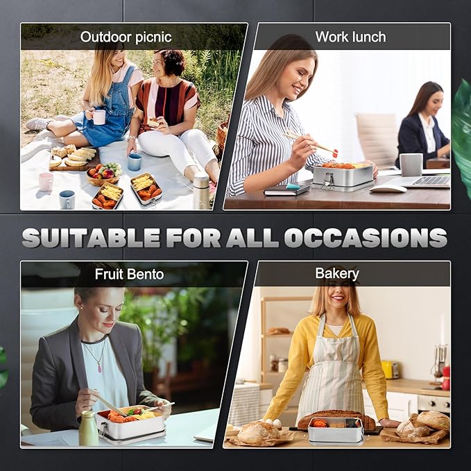 Umigy 1 Pcs Stainless Steel Food Containers 1200ml Metal Bento Lunch Box Stainless Steel Food Storage Containers, Lockable Clips to Leak Proof, Reusable Dishwasher Snack Boxes for Work, Picnic