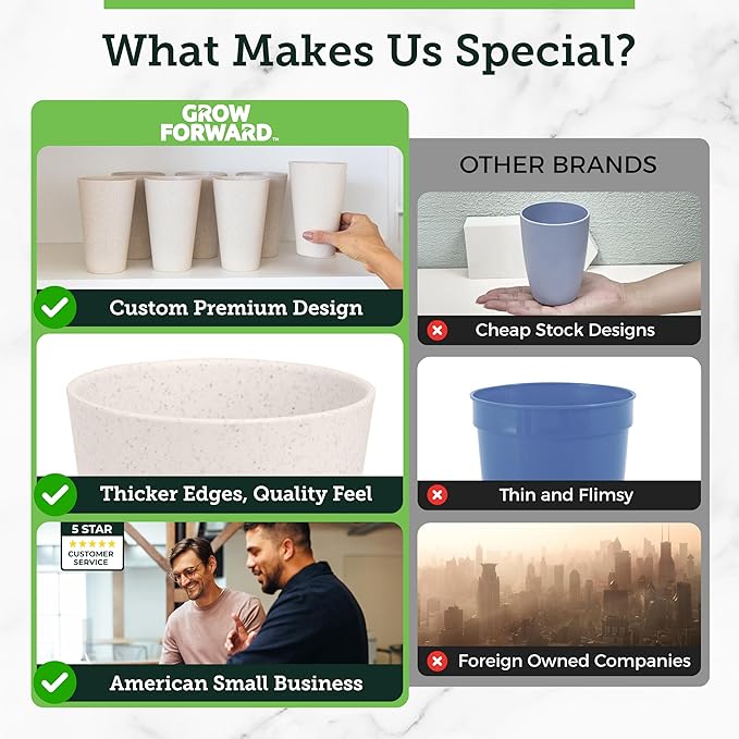 Grow Forward Premium Wheat Straw Cups - 20 oz Unbreakable BPA Free Hard Plastic Cups - Reusable Lightweight Plastic Drinking Glasses for Kitchen, Outdoor, Water, Camping, RV - Sahara