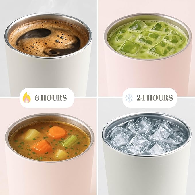 12 oz Push Button Lid Stainless Steel Travel Mug | Double Wall Insulated, Leak-Proof | Keeps Drinks Hot for 6hrs & Cold for 12hrs | Dishwasher Safe | Perfect for Coffee, Tea & More (Rose Quartz Pink)