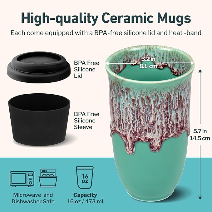 Travel Mug On the Go Coffee Tumbler Microwave & Dishwasher Safe Green Tumbler - Gifts For Women Men Him Her 16oz Nebula