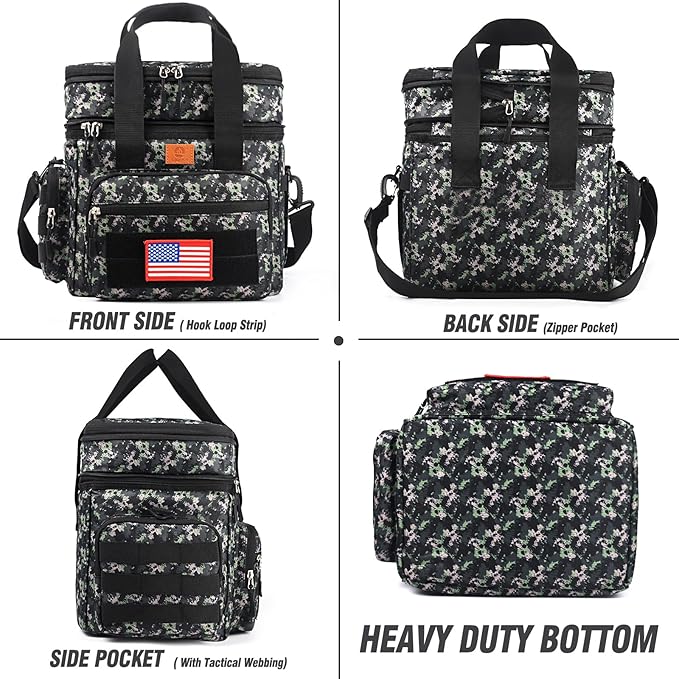 Tactical Lunch Box for Men, Expandable Heavy Duty Double Deck Tactical Lunch Bag with Shoulder Strap, Leakproof & Insulated Lunch Cooler Bag for Adult Work Picnic Travel,20L (Black Camo)