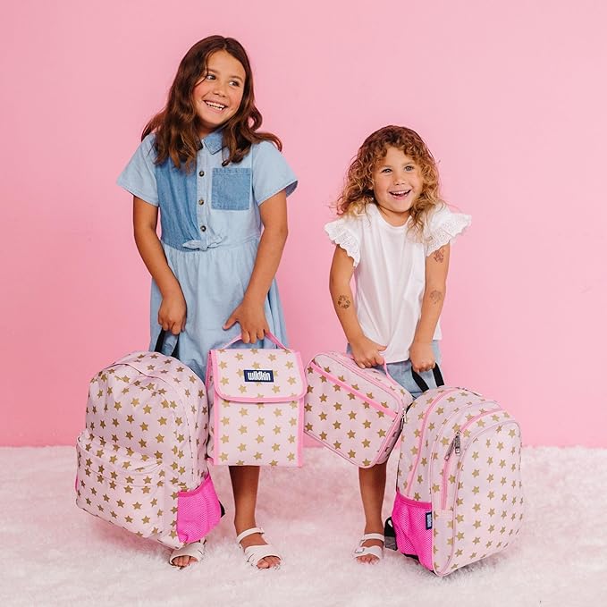 Wildkin Kids Insulated Lunch Box – Durable and Reusable for School & Travel - Pink and Gold Stars