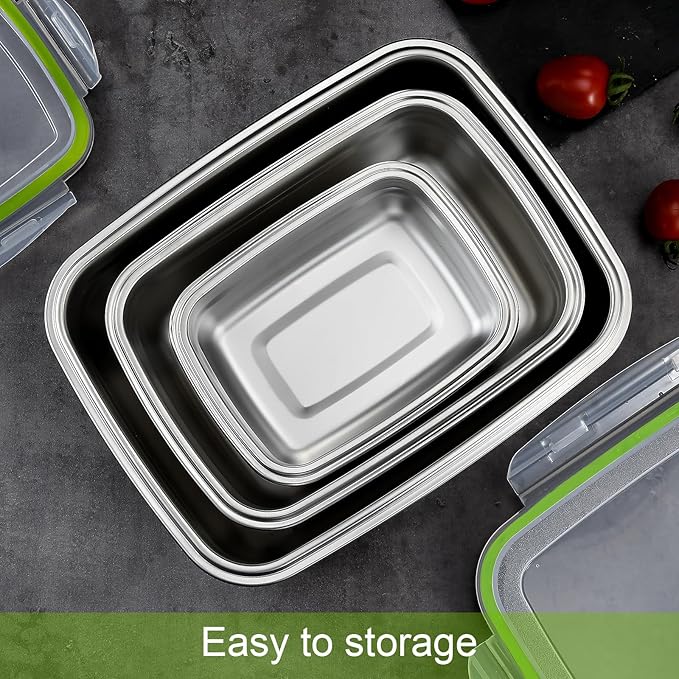 UPTRUST Stainless Steel Food Storage Containers | Leak Proof & Airtight Lids | Set of 5 Containers, Dishwasher & Freezer Safe, Green