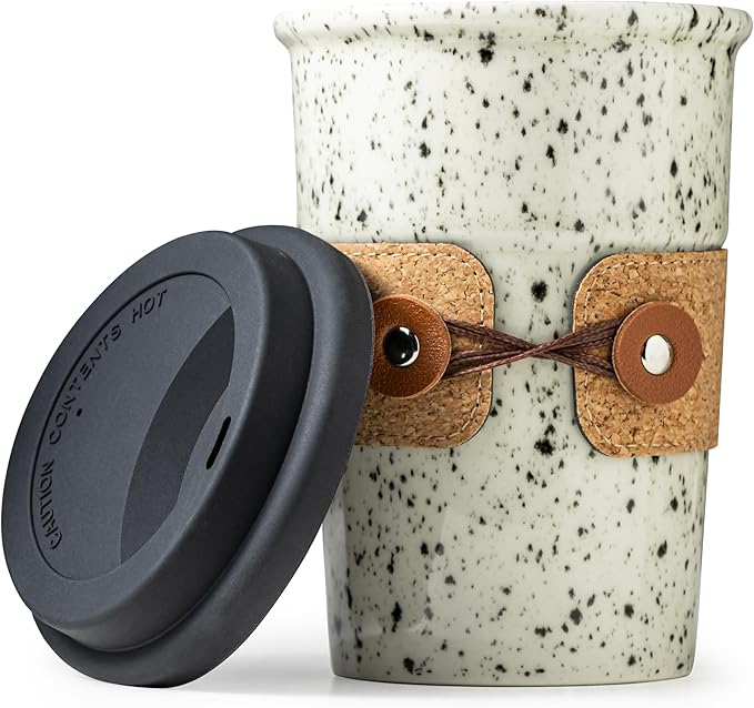 Ceramic Coffee Mug, Travel Coffee Tumbler, To Go Coffee Mug, Large Tea Cup with Lid, Latte Mugs, Camping Mugs, Microwave & Dishwasher Safe, Gifts for Coffee Lovers, 16.5 oz