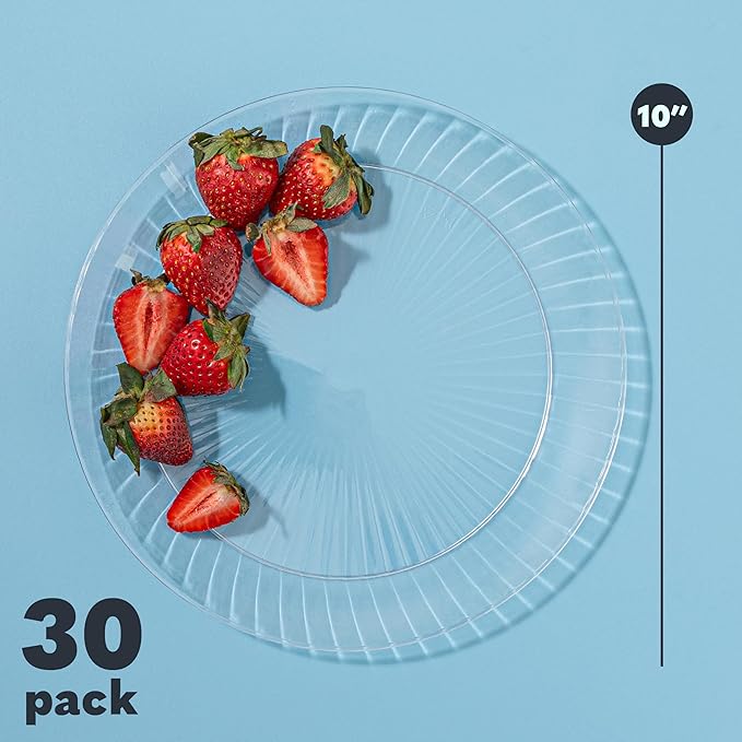 PLASTICPRO 30 Pack Crystal Like Clear Disposable 10 inch Plastic Plates Dinner Dishes Plates for Special Occasions Parties