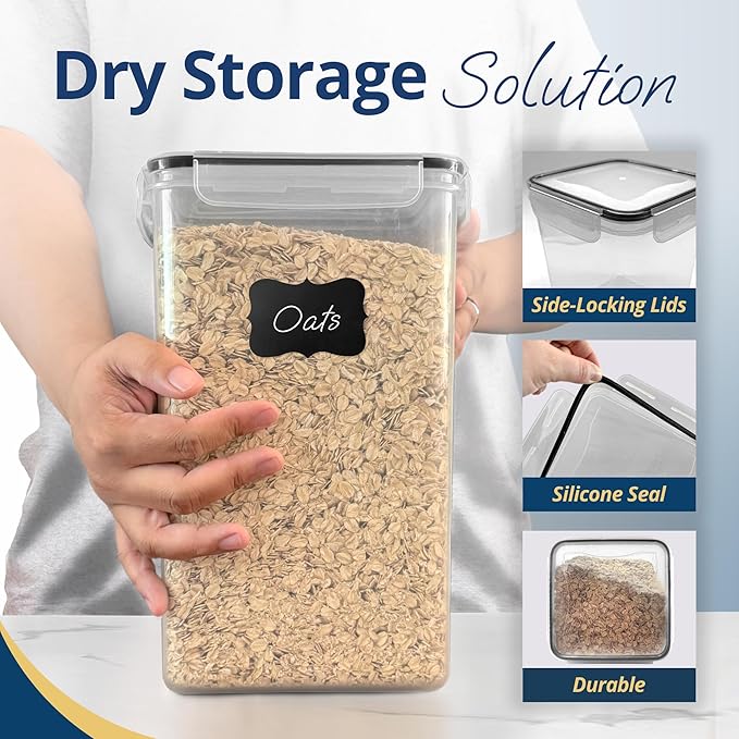 Reli. 6.5L Airtight Food Storage Containers with Lids (2 Sets) | Kitchen Organizers and Storage Containers, Pantry Organizers | BPA Free Plastic XL Set w/ 2 Measuring Cups, 12 Labels, Pen