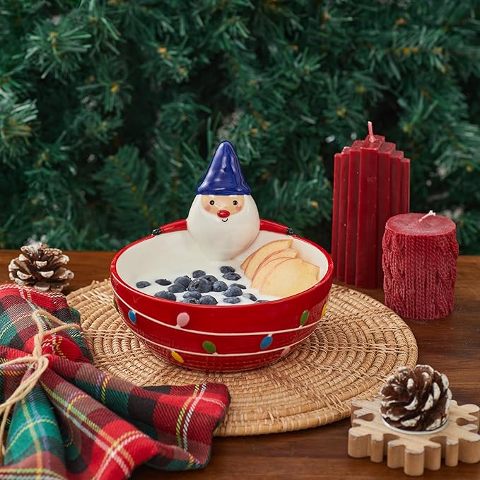 Bico Gnome Mushroom Ceramic Candy Bowl, 21oz – Hand-Painted Holiday Treat Bowl, Christmas Decorative Dish for Candy, Jam, or Sauce – Microwave & Dishwasher Safe