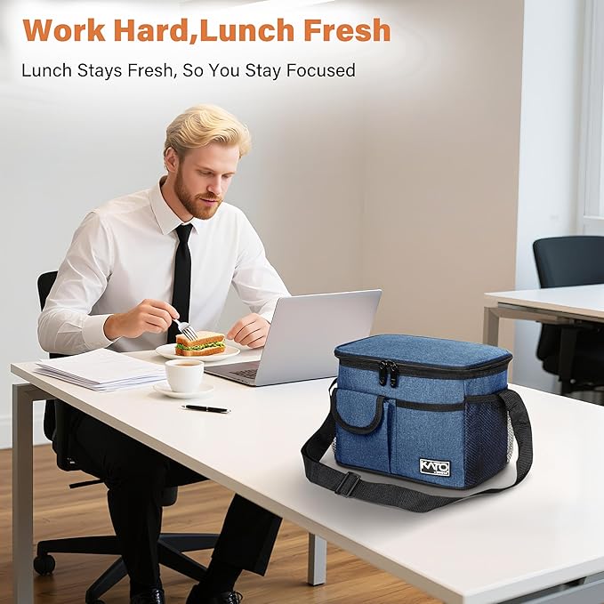 Tirrinia Insulated Lunch Bag for Women Men, Leakproof Lunch Box Containers for Adult, Work, School, Soft Lunchbox for Kids,Boys, Adult Cooler Bag for Picnic Hiking Beach,Dark Blue