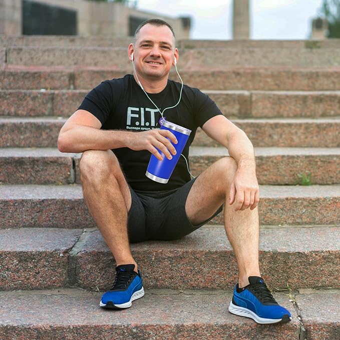 20 oz Tumbler Coffee Tavel Tumblers Bulk with Lid Stainless Steel Double Wall Vacuum Insulated Mug Powder Coated Cups fit Car Cupholder for Hot and Cold - Dark Blue, 8Pack